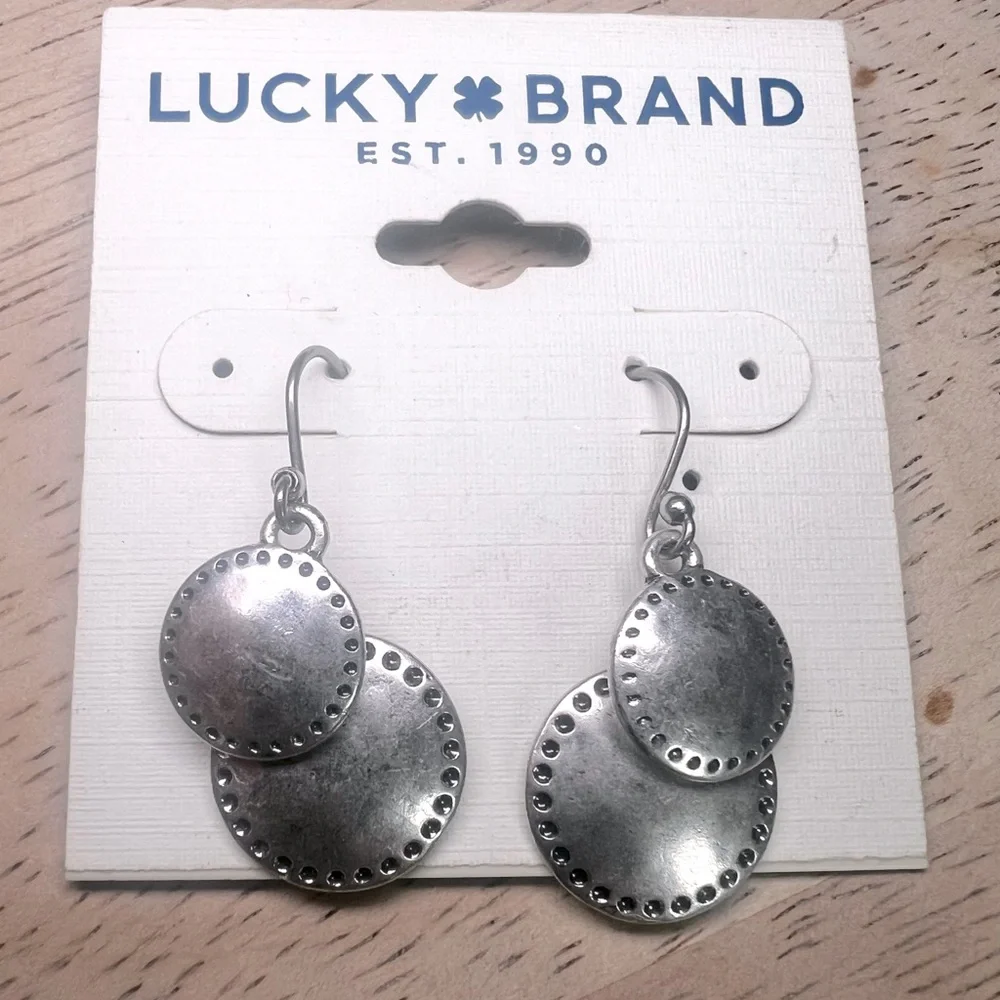 Lucky Brand Silver Tone Double Drop Circle Earrings - Picture 1 of 3